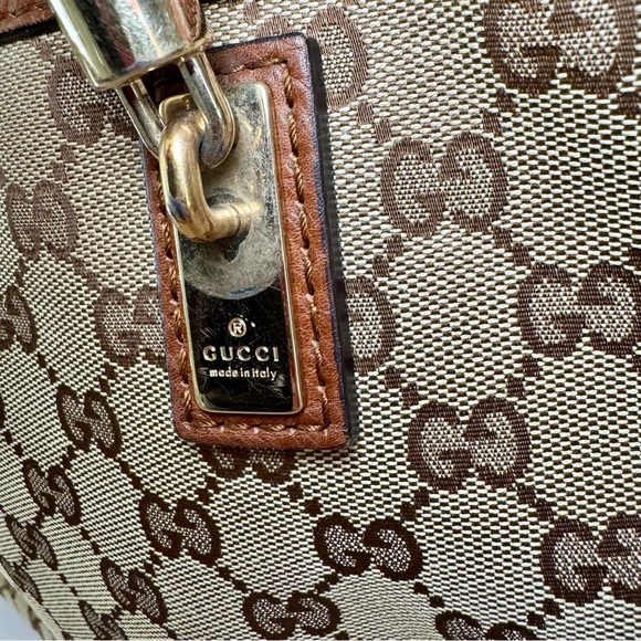 Gucci Medium Bella Tote W Brown & Tan GG Logo Canvas And Braided Leather Trim - Picture 10 of 16